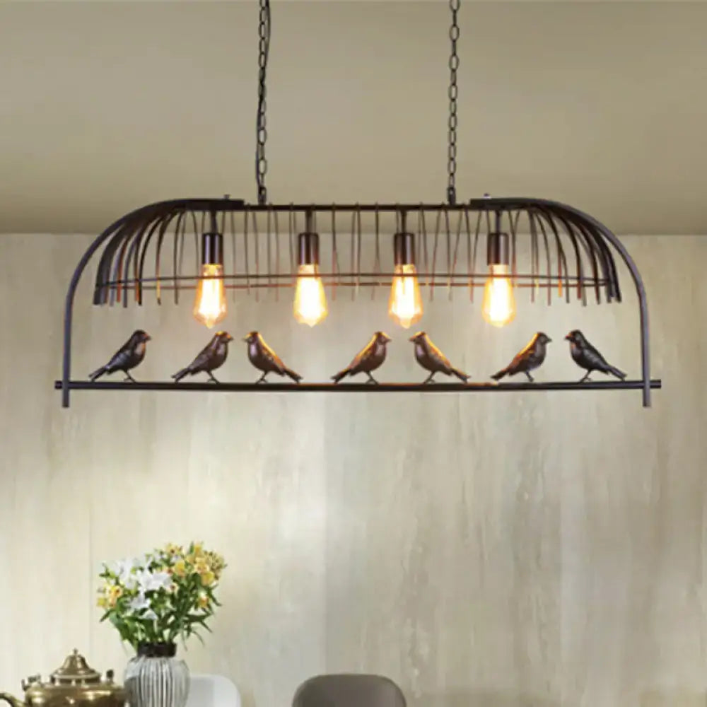 Farmhouse black metal birdcage light fixture for dining room ceiling