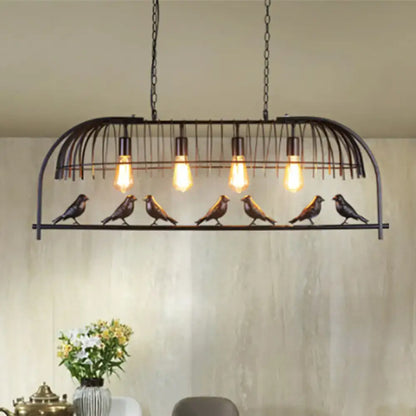 Farmhouse black metal birdcage light fixture for dining room ceiling