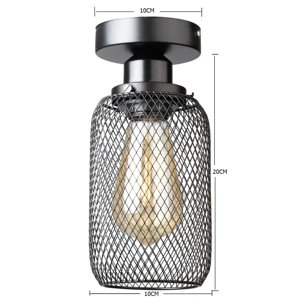 Farmhouse black metal cage ceiling light bedroom mesh design