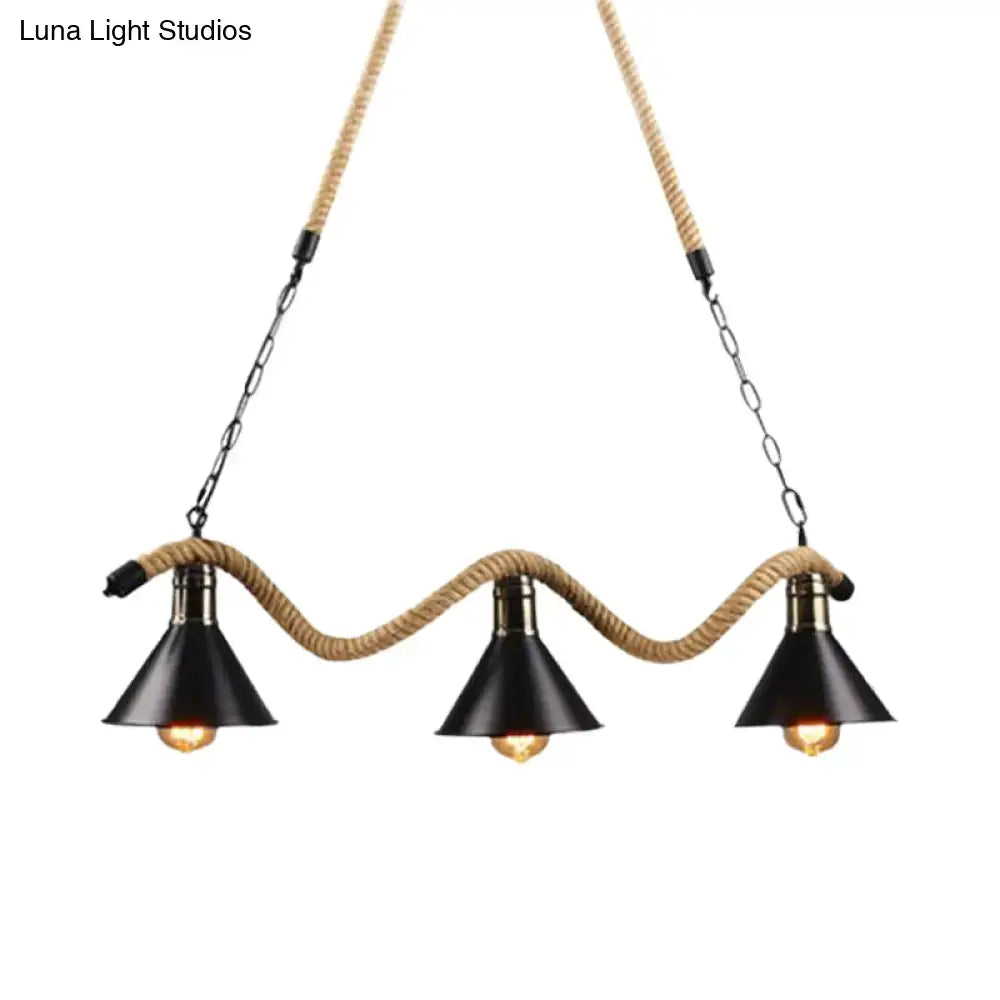 Farmhouse black metal & rope pendant light – dining room 110v-120v