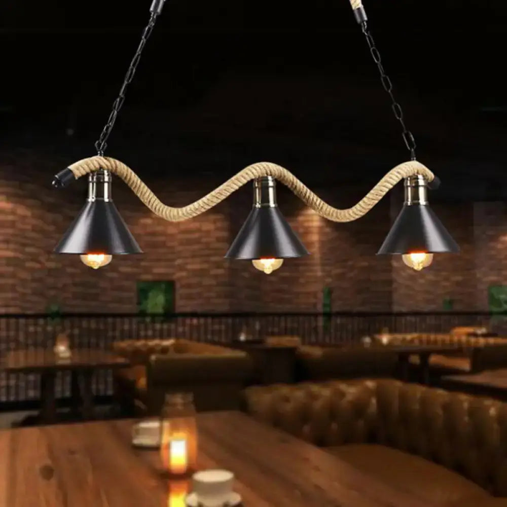 Farmhouse black metal & rope pendant light – dining room 110v-120v
