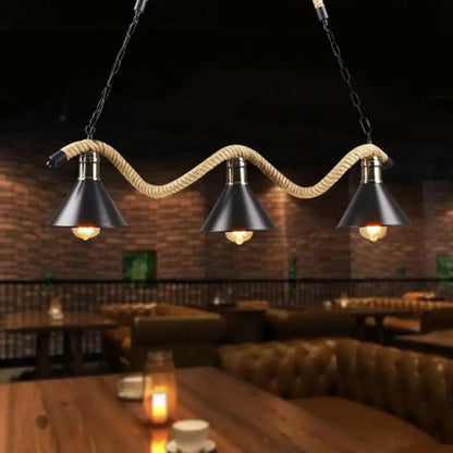 Farmhouse black metal & rope pendant light – dining room 110v-120v