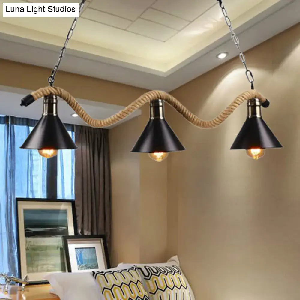 Farmhouse black metal & rope pendant light – dining room 110v-120v