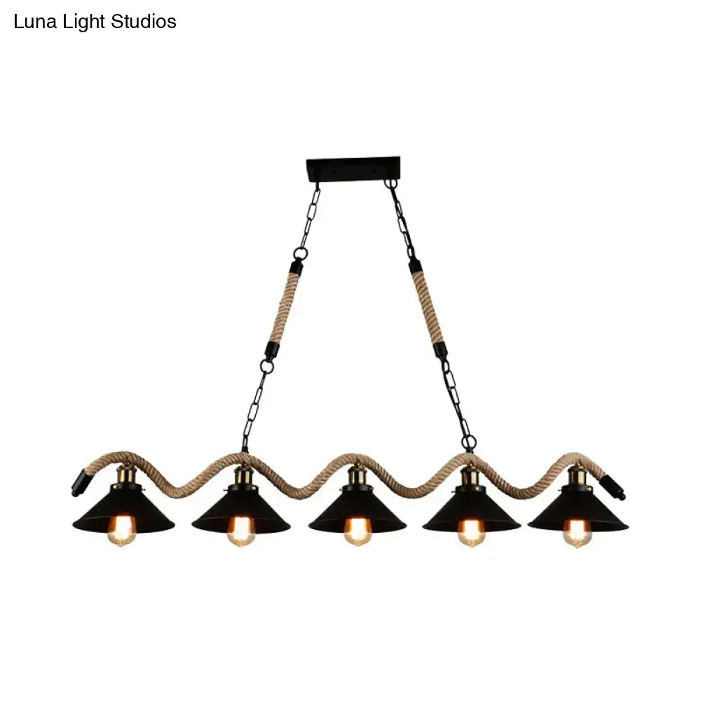Farmhouse black metal & rope pendant light – dining room 110v-120v
