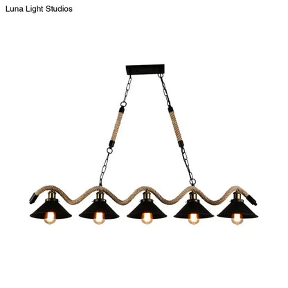 Farmhouse black metal & rope pendant light – dining room 110v-120v