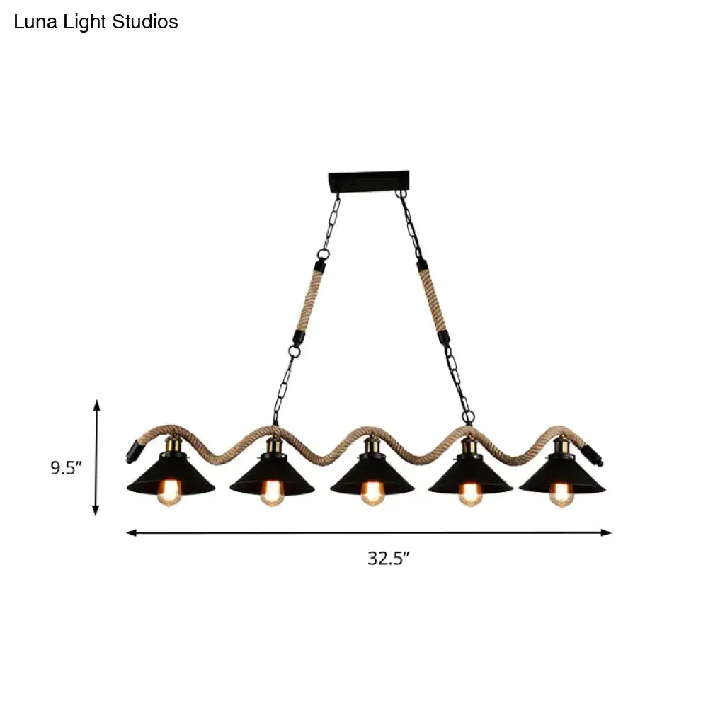 Farmhouse black metal & rope pendant light – dining room 110v-120v
