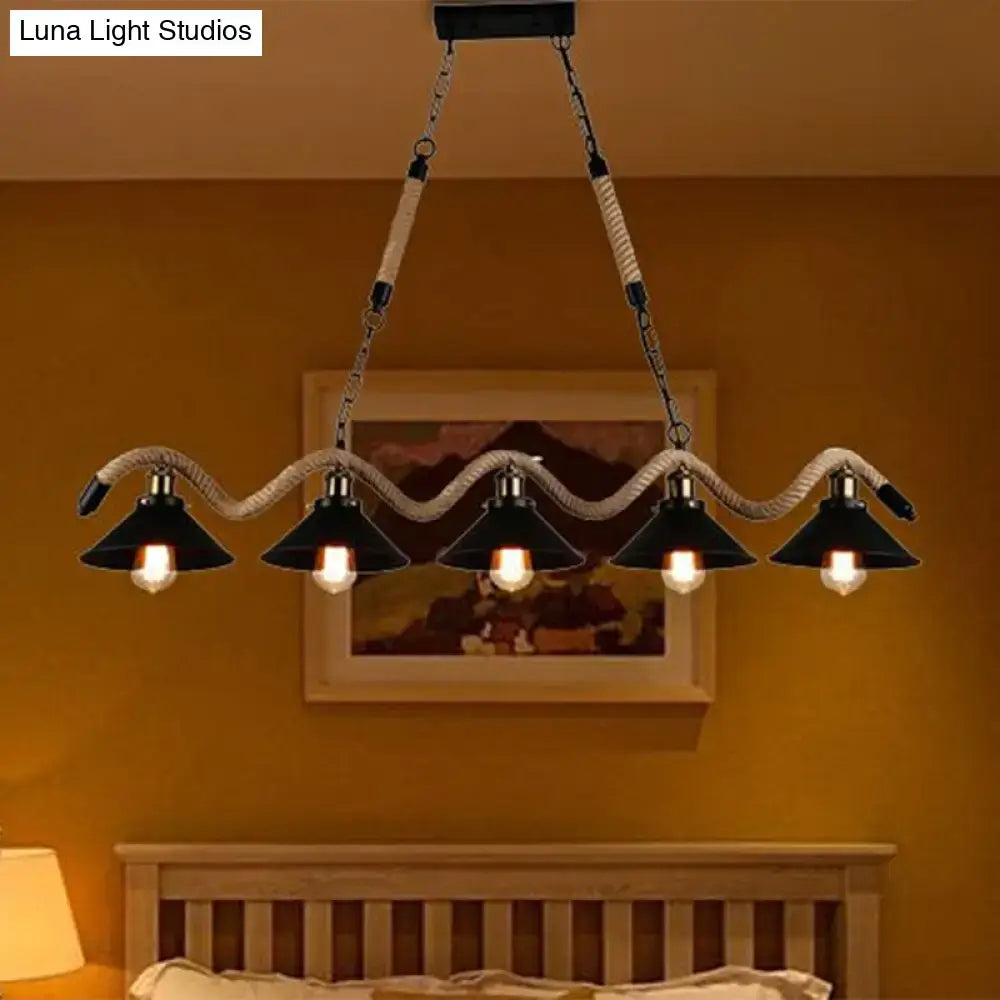 Farmhouse black metal & rope pendant light – dining room 110v-120v