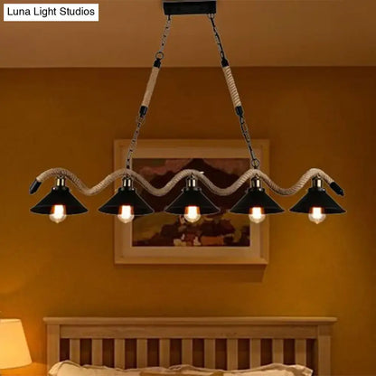 Farmhouse black metal & rope pendant light – dining room 110v-120v
