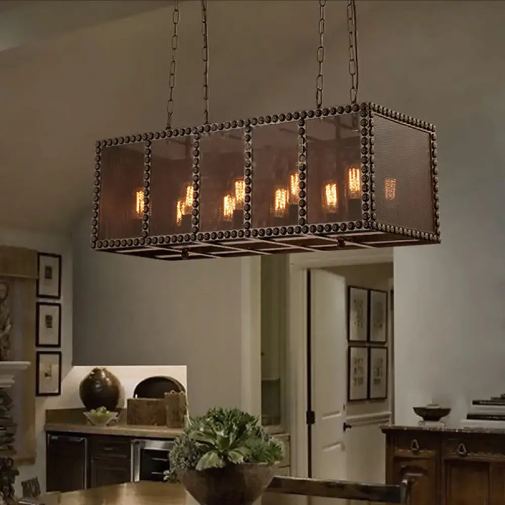 Farmhouse black wire net metal ceiling light for dining room