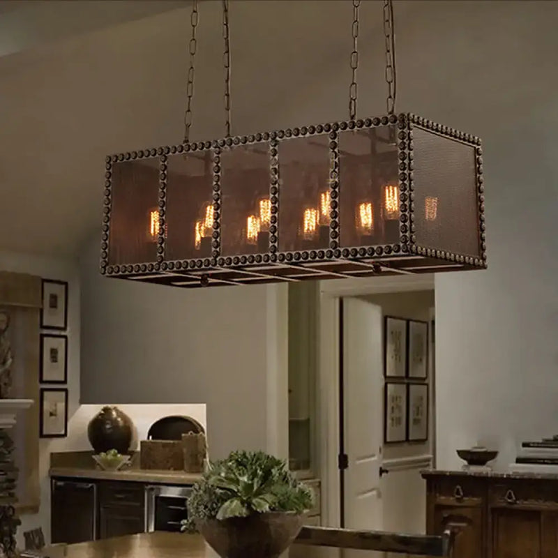 Farmhouse black wire net metal ceiling light for dining room
