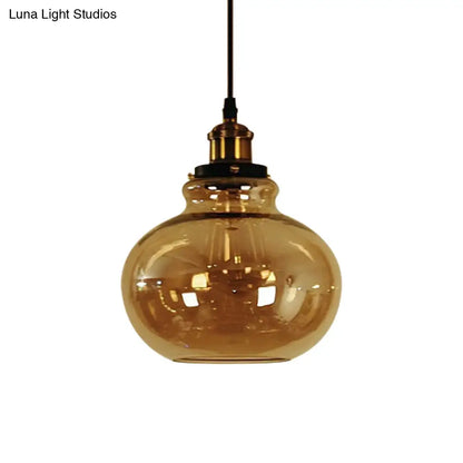 DecorBites™ Farmhouse Brass Pendant Ceiling Light - Amber Glass Hanging Lamp - 1 Light Globe - Indoor Use
