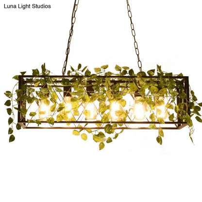 Farmhouse bronze wrought iron hanging lamp with ivy for dining room