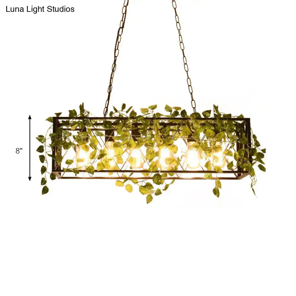 Farmhouse bronze wrought iron hanging lamp with ivy for dining room