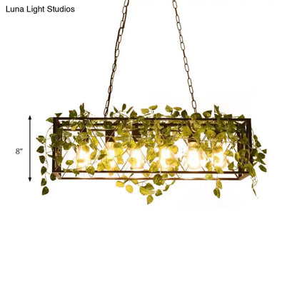Farmhouse bronze wrought iron hanging lamp with ivy for dining room