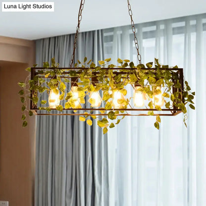 Farmhouse bronze wrought iron hanging lamp with ivy for dining room