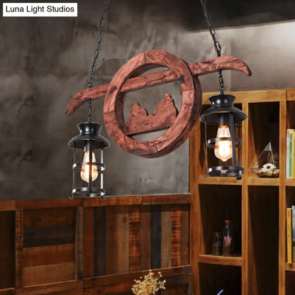 DecorBites™ Farmhouse Brown Lantern Pendant Lamp with Clear Glass and Multiple Wood Arm Designs - Island Light with 2/6/8 Lights