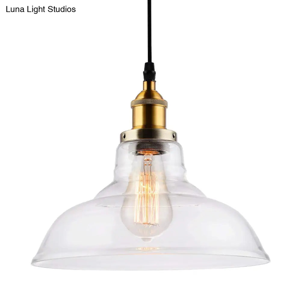DecorBites™ Farmhouse Clear Glass Brass Pendant Light - Barn Dining Room Hanging Fixture