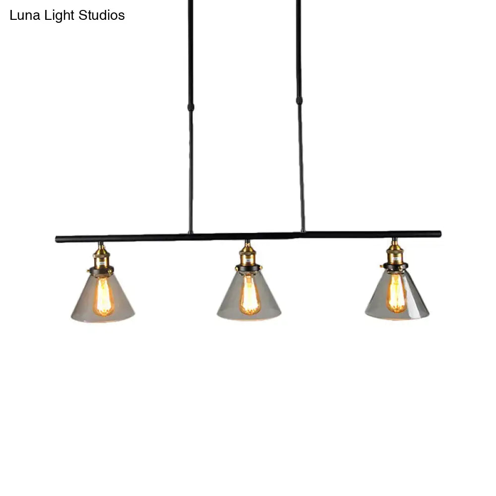 Farmhouse cone black and brass clear glass 3 light kitchen pendant