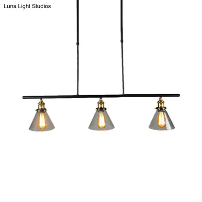 Farmhouse cone black and brass clear glass 3 light kitchen pendant