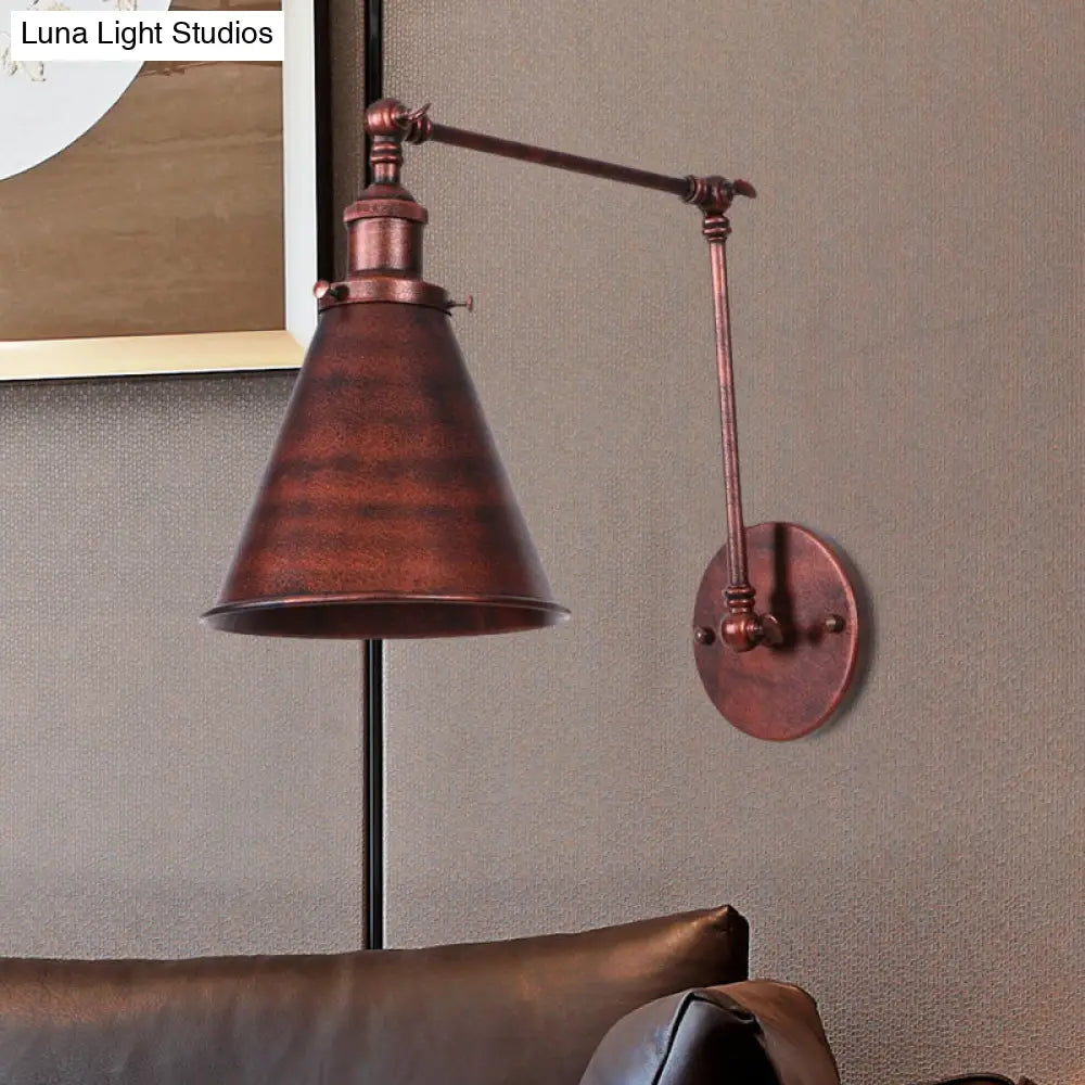 DecorBites™ Farmhouse Cone Wall Sconce - Black/Rust Iron Lighting Fixture for Bedroom