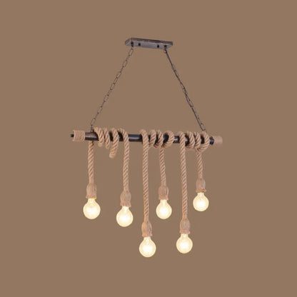 DecorBites™ Farmhouse Exposed Bulb Pendant Light with Wood Hemp Rope - Ideal for Restaurants