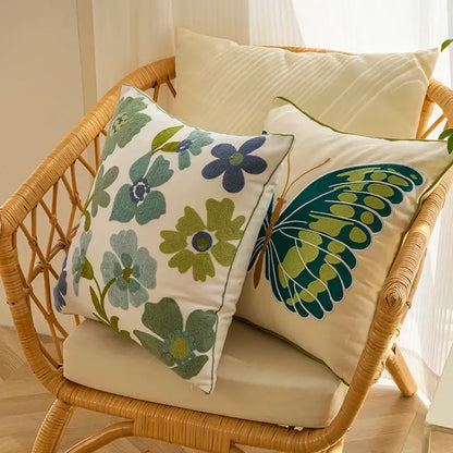 Farmhouse green & blue floral pillow cover living room decor