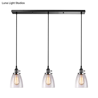 DecorBites™ Farmhouse Multi-Pendant Light Fixture with Ribbed Clear Glass Shades for Dining Room: Linear Canopy, 3 Cone Lights