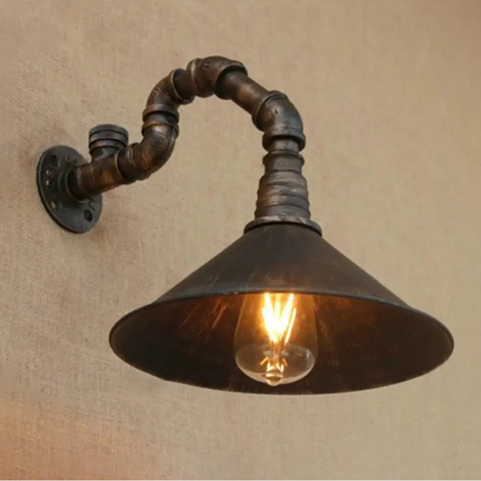 DecorBites™ Farmhouse Style Antique Brass Wall Sconce with Metallic Cone & Pipe - 1 Head Dining Room Lighting