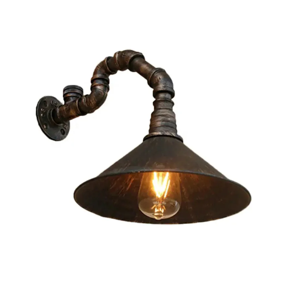 DecorBites™ Farmhouse Style Antique Brass Wall Sconce with Metallic Cone & Pipe - 1 Head Dining Room Lighting