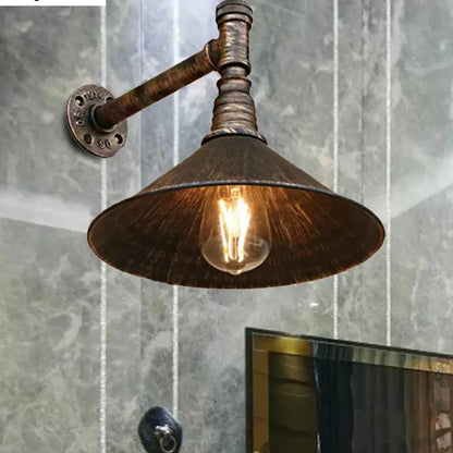 DecorBites™ Farmhouse Style Antique Brass Wall Sconce with Metallic Cone & Pipe - 1 Head Dining Room Lighting