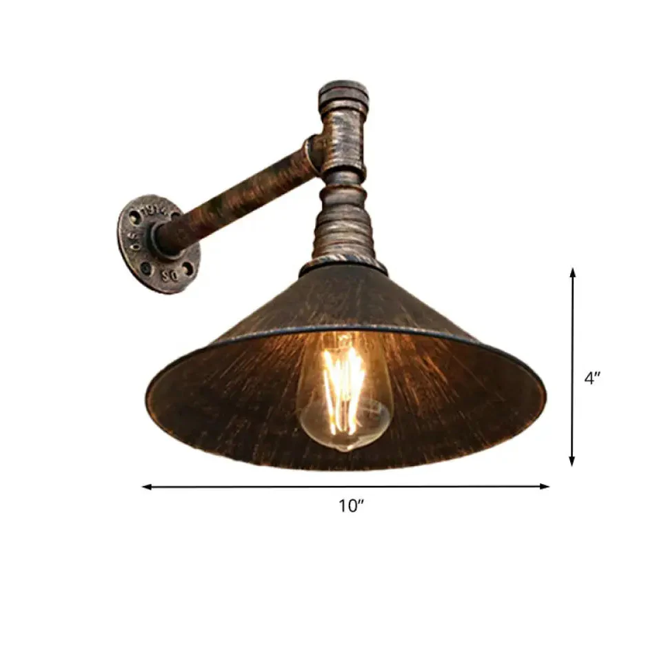 DecorBites™ Farmhouse Style Antique Brass Wall Sconce with Metallic Cone & Pipe - 1 Head Dining Room Lighting