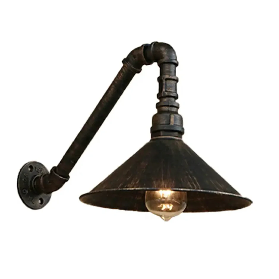 DecorBites™ Farmhouse Style Antique Brass Wall Sconce with Metallic Cone & Pipe - 1 Head Dining Room Lighting