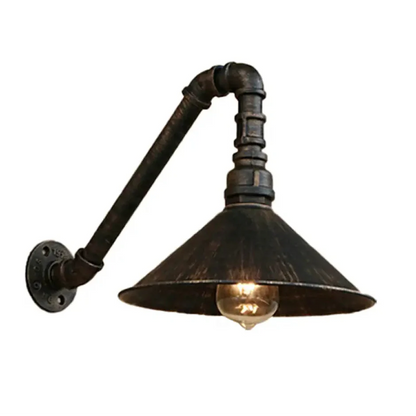 DecorBites™ Farmhouse Style Antique Brass Wall Sconce with Metallic Cone & Pipe - 1 Head Dining Room Lighting