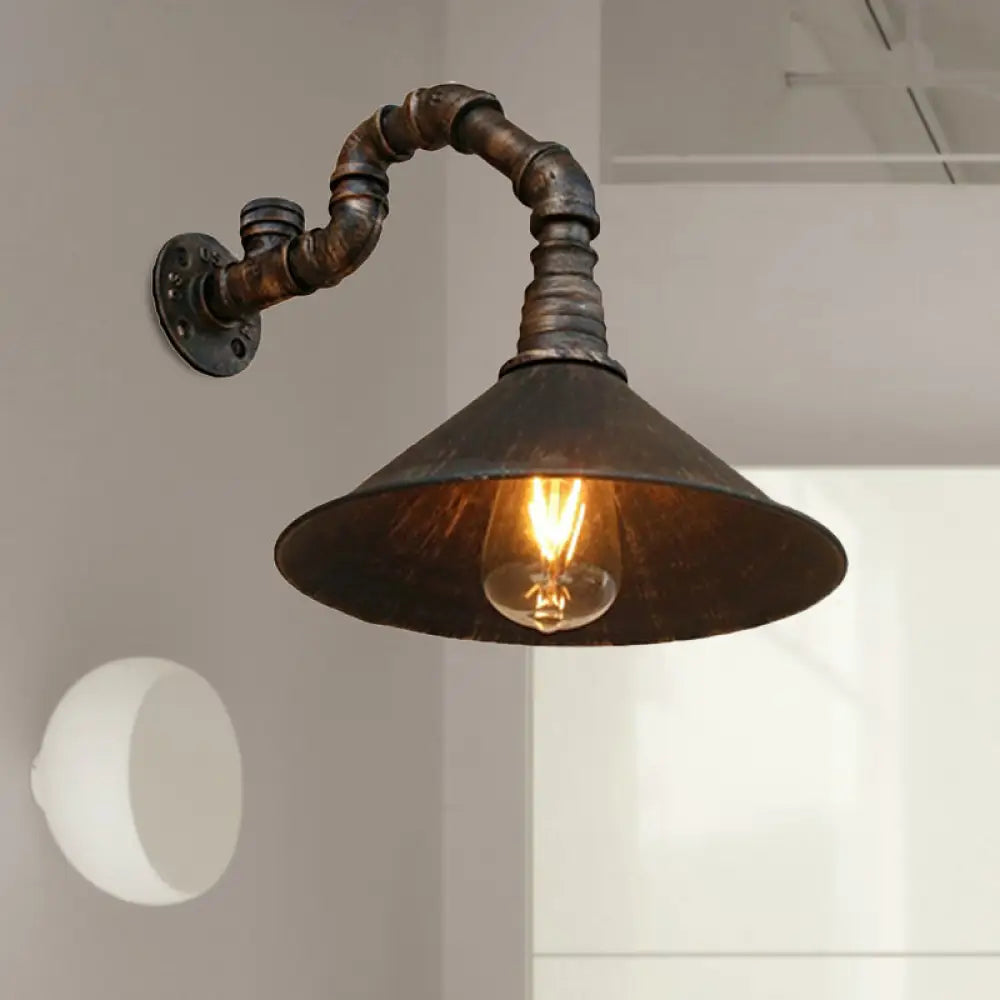 DecorBites™ Farmhouse Style Antique Brass Wall Sconce with Metallic Cone & Pipe - 1 Head Dining Room Lighting