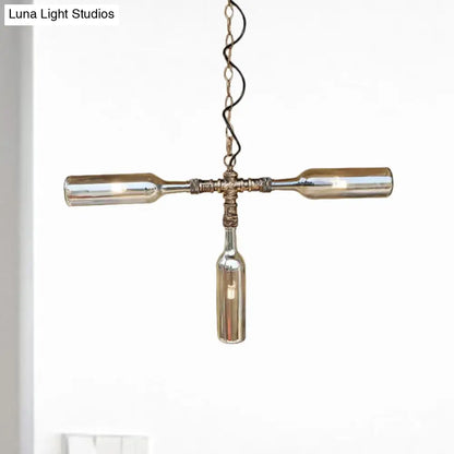 DecorBites™ Farmhouse Style Smoke Gray/Blue Bottle Ceiling Lighting - Glass Hanging Lamp (3/4/5 Lights) in Aged Silver/Black