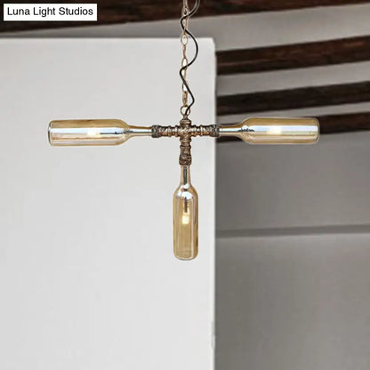 DecorBites™ Farmhouse Style Smoke Gray/Blue Bottle Ceiling Lighting - Glass Hanging Lamp (3/4/5 Lights) in Aged Silver/Black