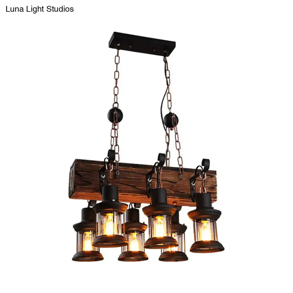 Farmhouse wood and black lantern ceiling pendant – dining room