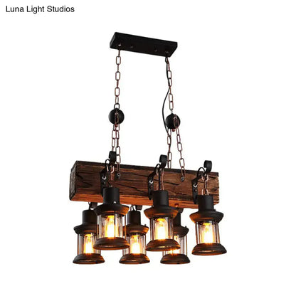 Farmhouse wood and black lantern ceiling pendant – dining room
