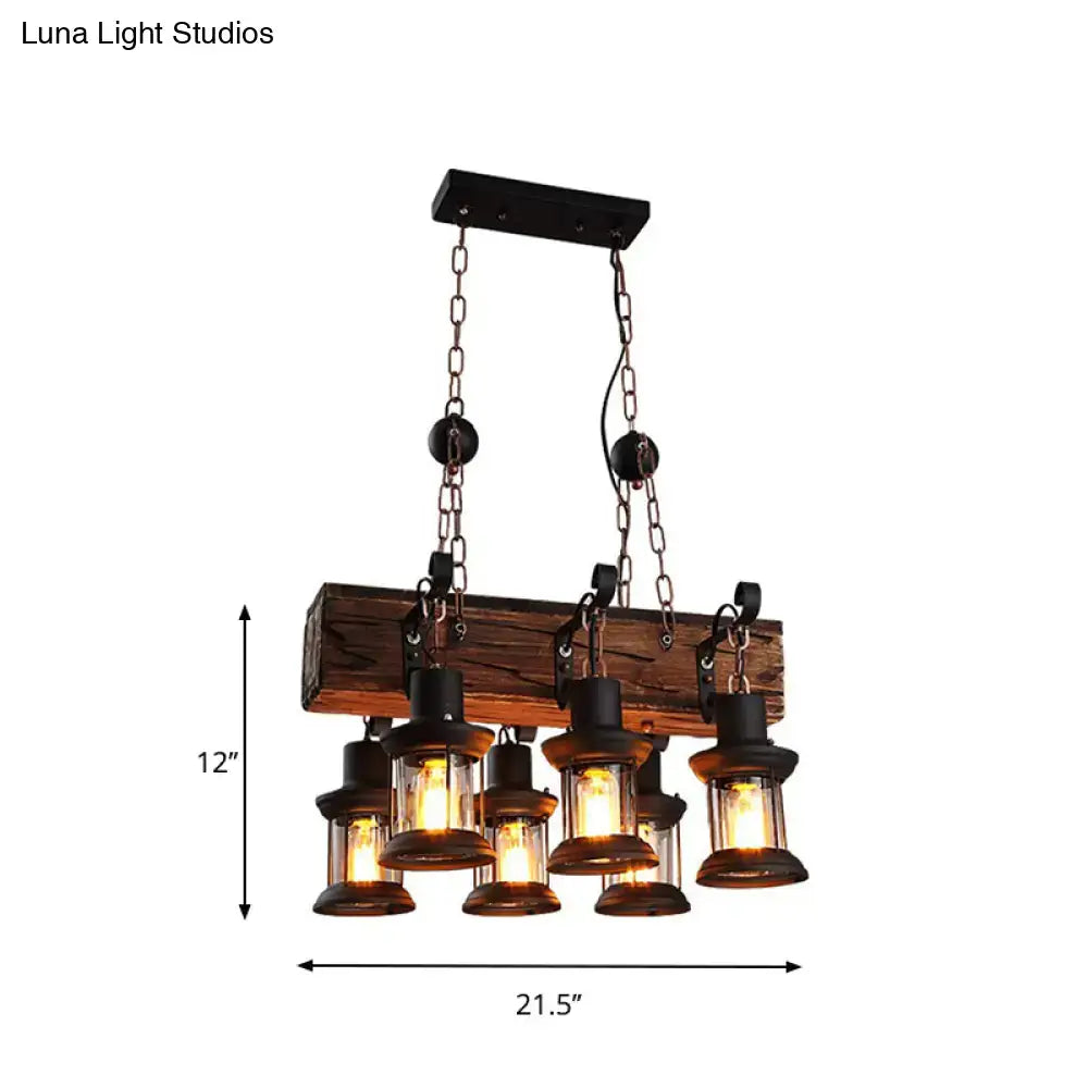 Farmhouse wood and black lantern ceiling pendant – dining room
