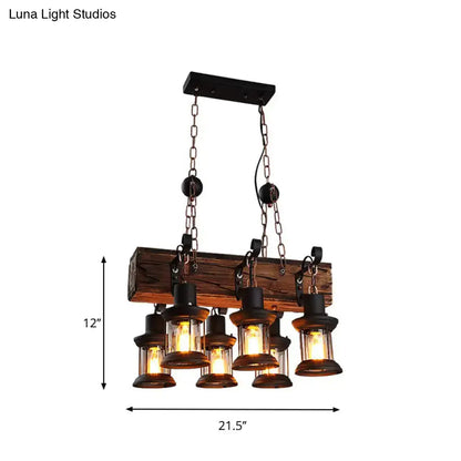 Farmhouse wood and black lantern ceiling pendant – dining room