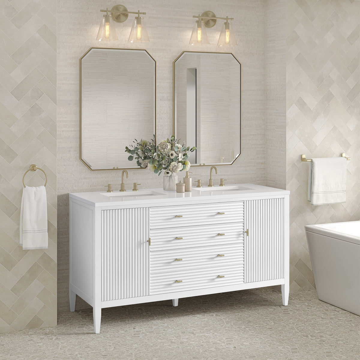 James Martin Myrrin 60" Double Bathroom Vanity, Bright White