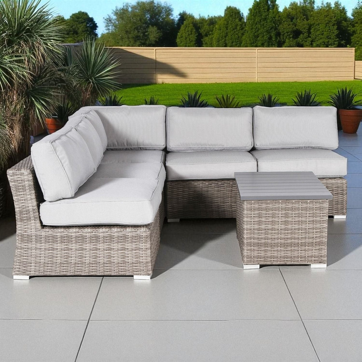 Wicker Sectional Sofa With Cushions And Table