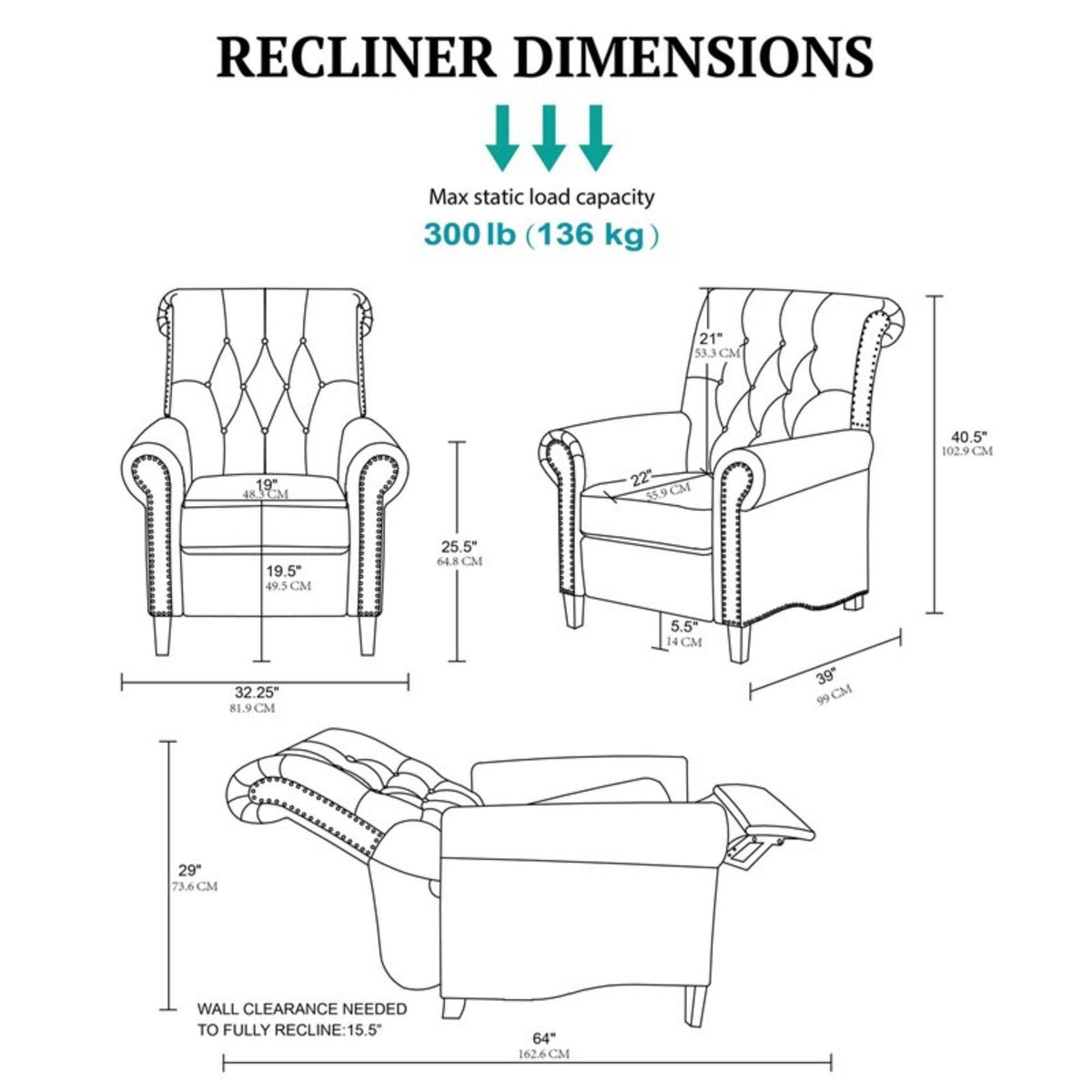 Aidan - Push Back Recliner Chair With Tufted Back And Nailhead Trim - Cream