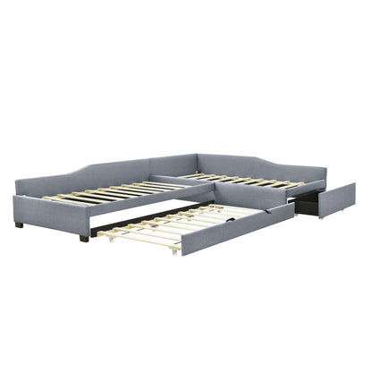 Upholstered Double Daybed With Trundle And Drawer