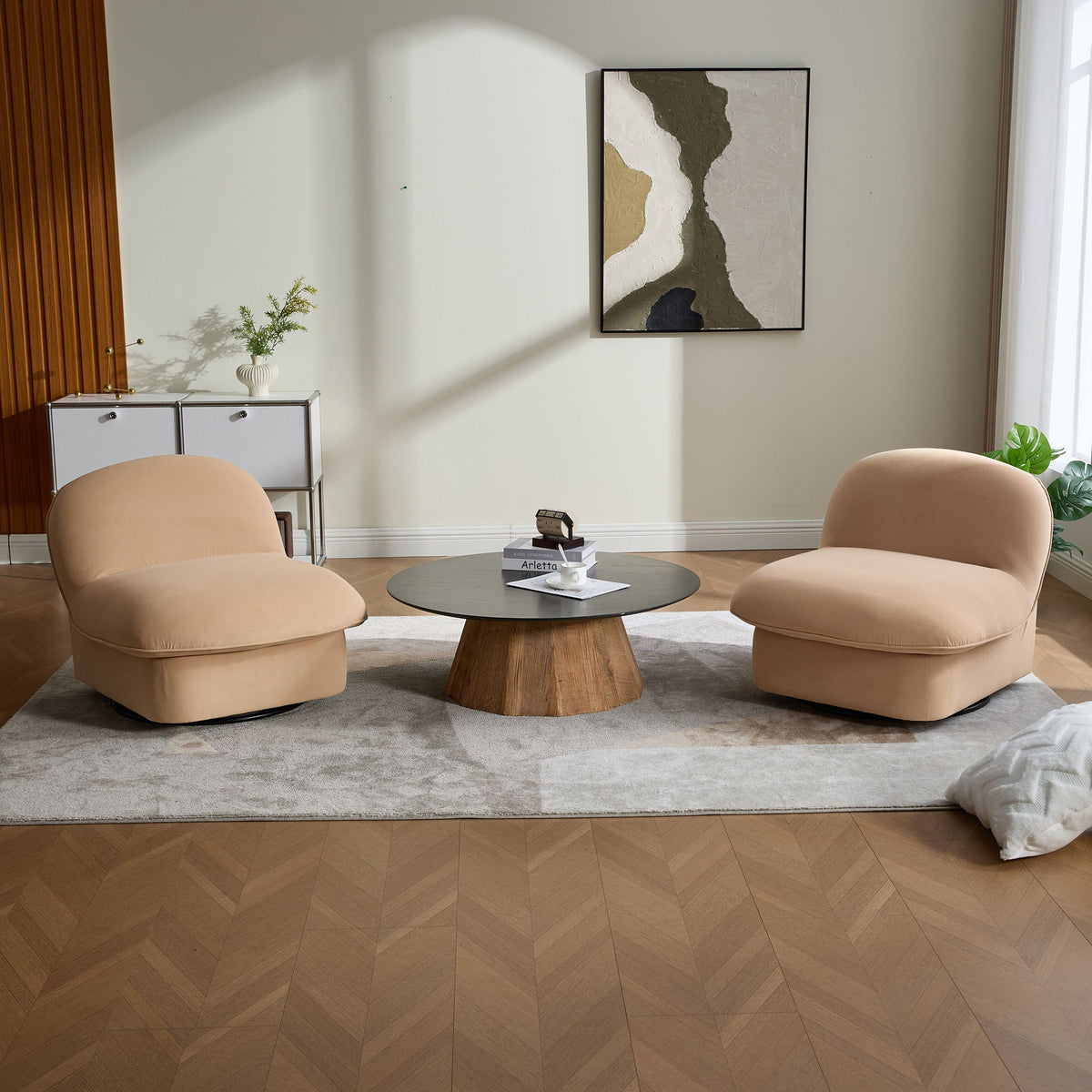 Pumpkin Shaped Swivel Accent Chair, 360 Degree Rotation For Living Room