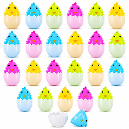 Set of 24 Assorted Colorful Chick Plastic Easter Eggs
