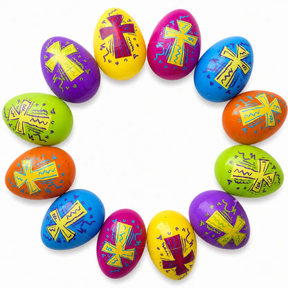 Set of 12 Bright Crosses Plastic Easter Eggs 2.25 Inches