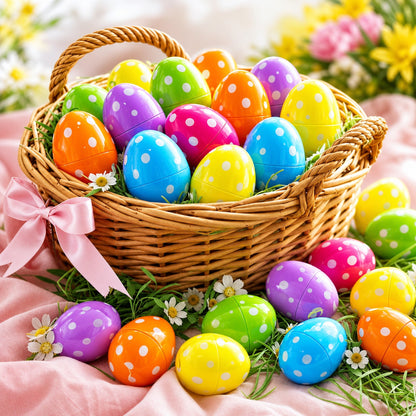 Set of 24 Polka Dot Plastic Easter Eggs