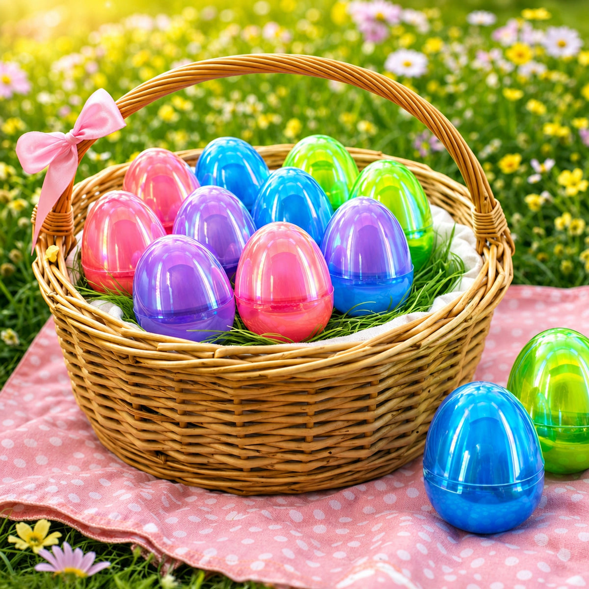 Set of 12 Iridescent Multicolored Plastic Easter Eggs