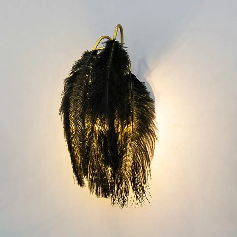 Feather gold wall light fixture bedroom sconce